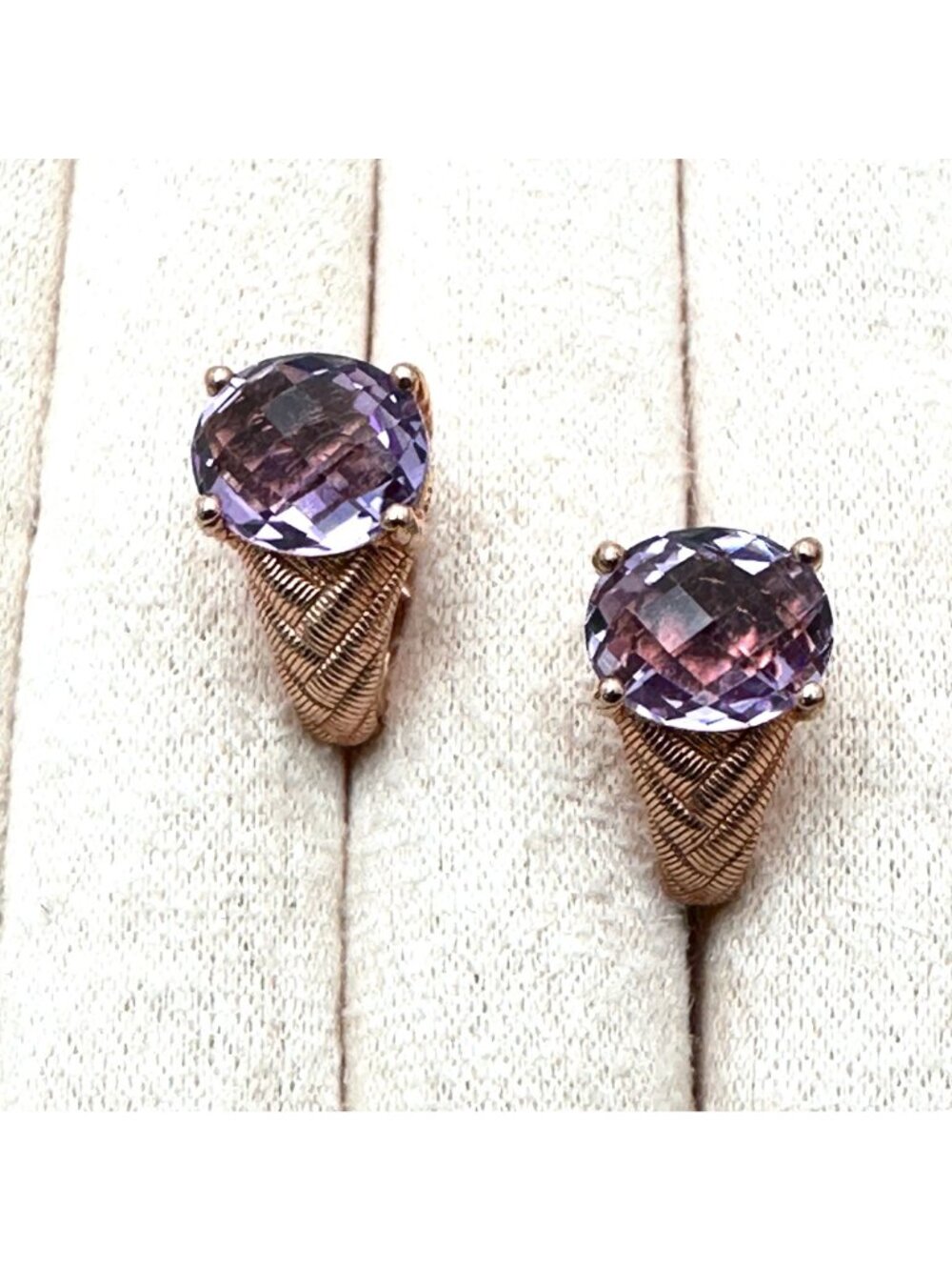 Judith Ripka Pierced Earrings Amethyst Rose Gold Plated Sterling Silver - Picture 2 of 8